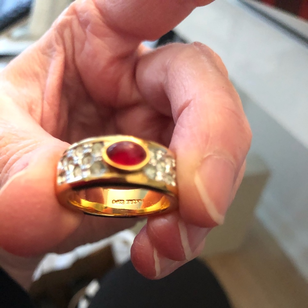 CABOCHON RUBY W/RHINESTONE 14K GOLD PLATED RING - Picture 8 of 8